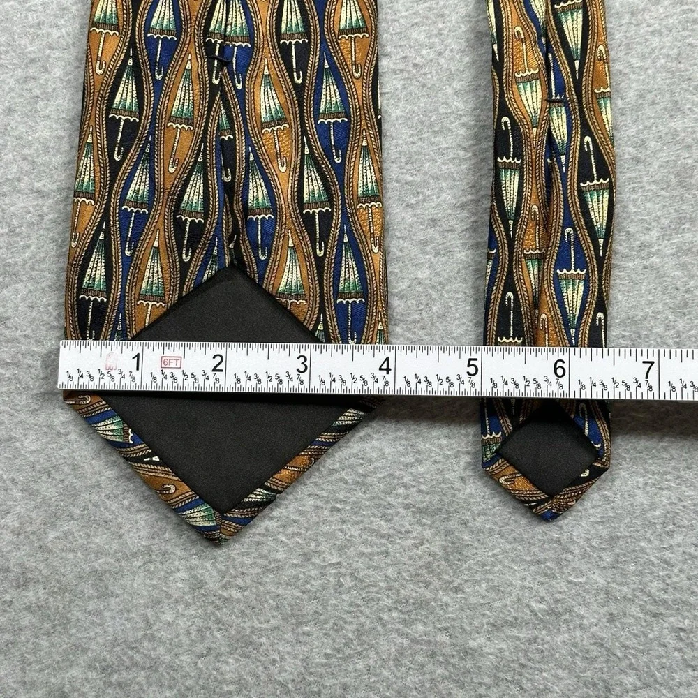 Vintage Mara Collection Tie 100% Silk Umbrella Print Gold Blue Countess‎ Mara